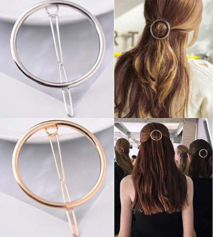 2 Pcs Minimalist Dainty Hollow Geometric round Circle Metal Hairpin Hair Clip for Women and Girls on Any Occasion (Gold & Silver)