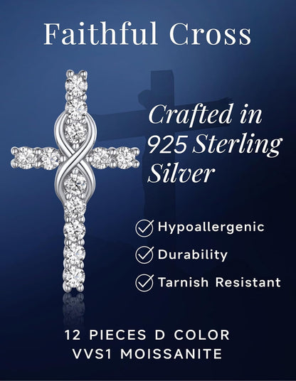 Cross Necklace, Christian Gifts for Her, Moissanite Cross Pendant for Men, 925 Sterling Silver Crucifix Pendant, Religious Gifts for Women and Men