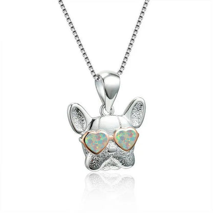 Fashion 925 Silver Plated Cgold Dog Charm White Simulated Opal Pendant Necklace Wedding Jewelry