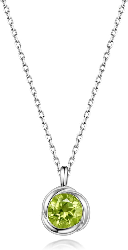 925 Sterling Silver Rose Necklace for Women with Natural Birthstone Solitaire Necklace for Daily Dainty round Silver Necklace for Gift