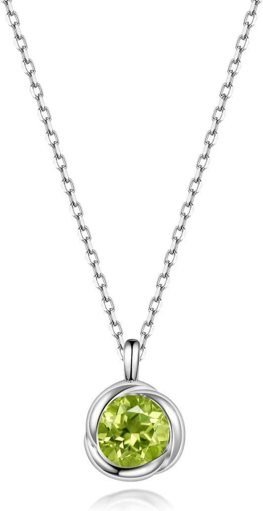 925 Sterling Silver Rose Necklace for Women with Natural Birthstone Solitaire Necklace for Daily Dainty round Silver Necklace for Gift