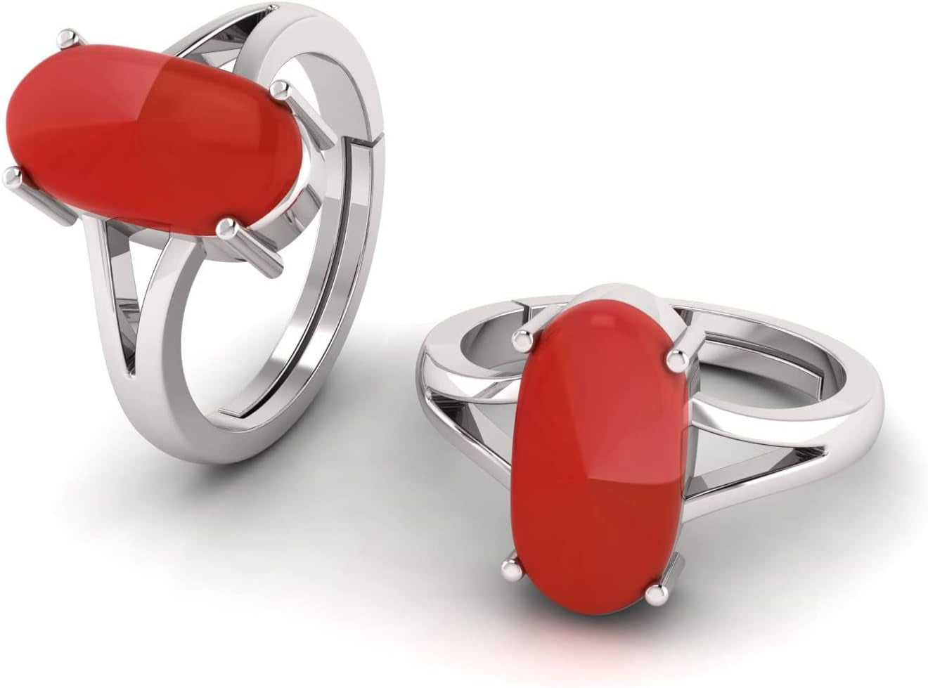 10.50 Carat Natural Red Coral Moonga Capsul Astrological Purpose Adjustable Ring Metal 925 Sterling Pure Silver with Lab Certificate - WORLD TIME VISITS