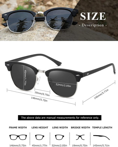 Polarized Sunglasses for Women and Men Semi Rimless Frame Retro Sun Glasses AE0369