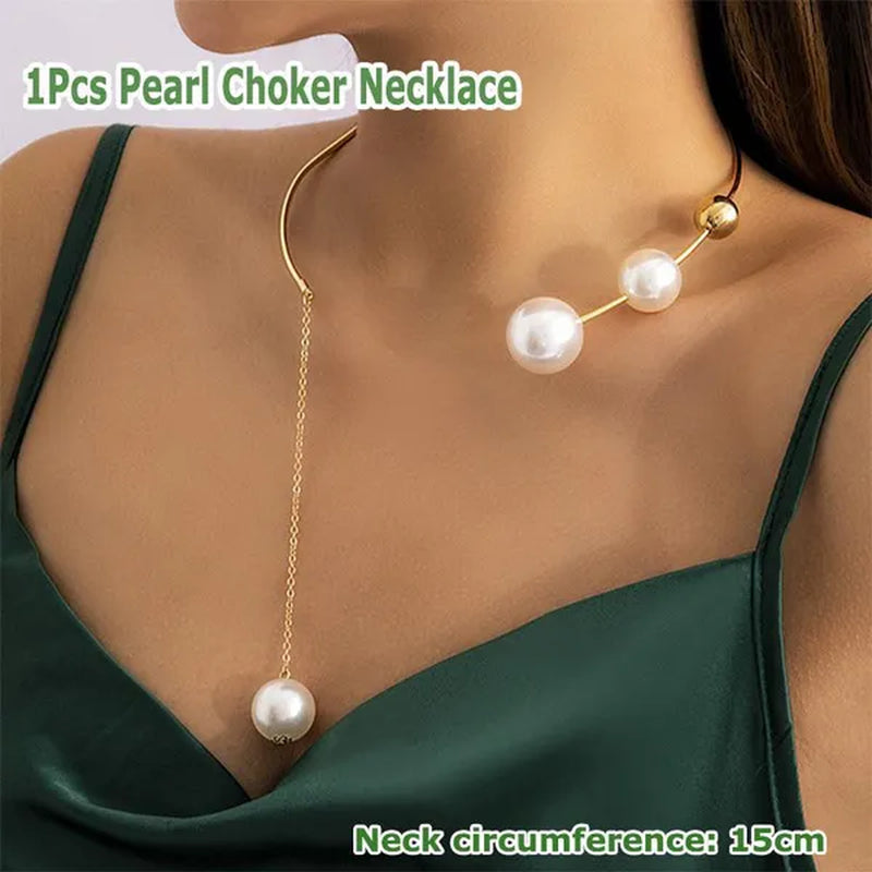 1Pcs Pearl Choker Necklace Elegant Big White Imitation Pearl Choker Necklace Clavicle Chain Fashion Necklace for Women Wedding Jewelry Collar - WORLD TIME VISITS