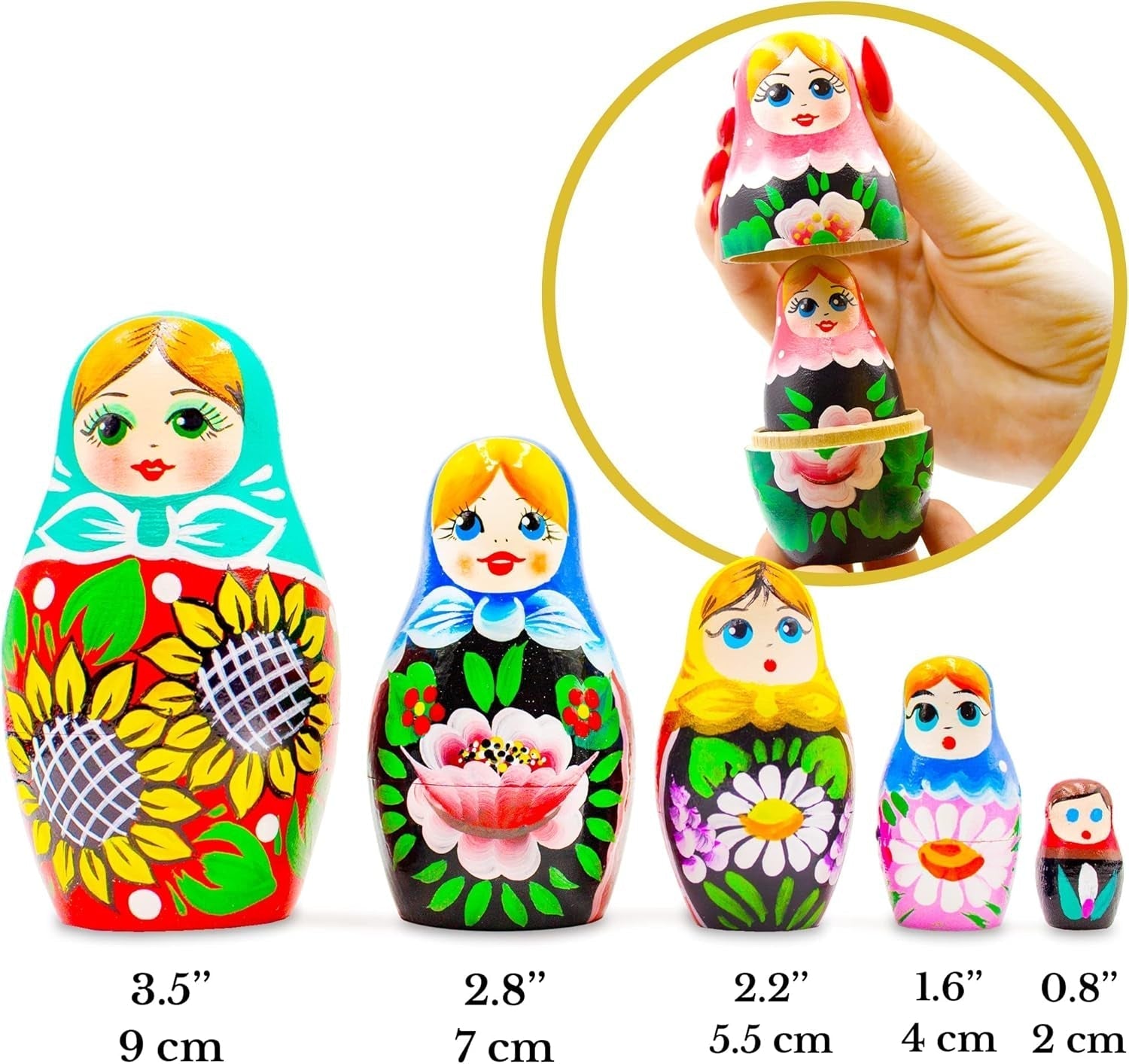 Wooden Russian Matryoshka Lot of 3 Random Sets by 5 Figures - WORLD TIME VISITS