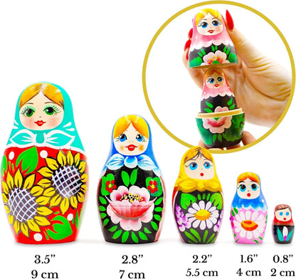 Wooden Russian Matryoshka Lot of 3 Random Sets by 5 Figures - WORLD TIME VISITS