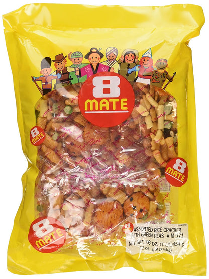 8 Mate Arare Assorted Rice Crackers with Green Peas 16Oz (Pack of 1)