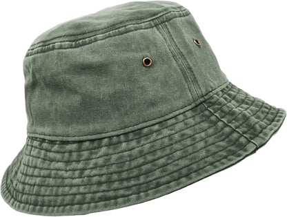 Bucket Hat, Wide Brim Washed Denim Cotton Outdoor Sun Hat Flat Top Cap for Fishing Hiking Beach Sports