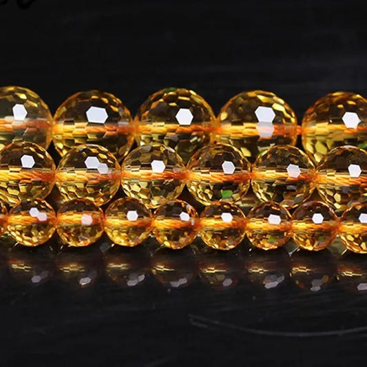 8 - 12mm Round Faceted Yellow Citrines Quartzs Beads Gem Stone DIY Loose Beads For Jewelry Making Beads Bracelets 15'' Accessories - WORLD TIME VISITS
