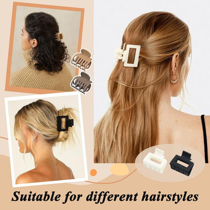 8 Pack Medium Small Hair Clips Set 2"" Rectangle and 1.6"" Double Row Teeth Hair Claw Clips for Thin Short Hair Matte Hair Clips Hair Accessories for Women Girls, Beige, Brown, Khaki, Black