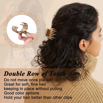 8 Pack Medium Small Hair Clips Set 2"" Rectangle and 1.6"" Double Row Teeth Hair Claw Clips for Thin Short Hair Matte Hair Clips Hair Accessories for Women Girls, Beige, Brown, Khaki, Black