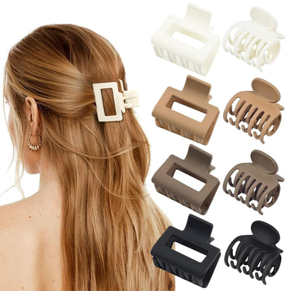 8 Pack Medium Small Hair Clips Set 2"" Rectangle and 1.6"" Double Row Teeth Hair Claw Clips for Thin Short Hair Matte Hair Clips Hair Accessories for Women Girls, Beige, Brown, Khaki, Black