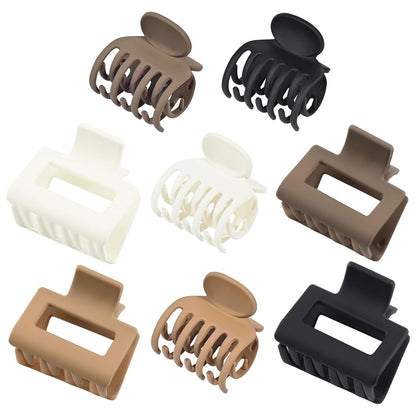 8 Pack Medium Small Hair Clips Set 2"" Rectangle and 1.6"" Double Row Teeth Hair Claw Clips for Thin Short Hair Matte Hair Clips Hair Accessories for Women Girls, Beige, Brown, Khaki, Black