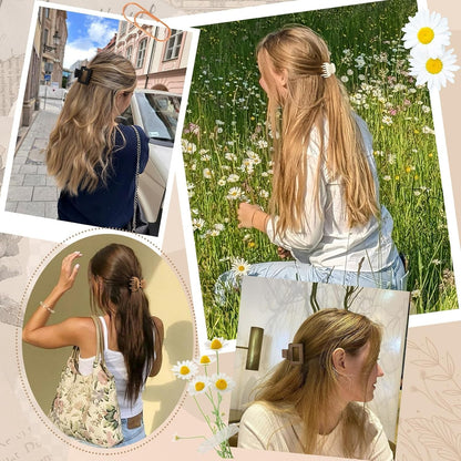 8 Pack Medium Small Hair Clips Set 2"" Rectangle and 1.6"" Double Row Teeth Hair Claw Clips for Thin Short Hair Matte Hair Clips Hair Accessories for Women Girls, Beige, Brown, Khaki, Black - WORLD TIME VISITS
