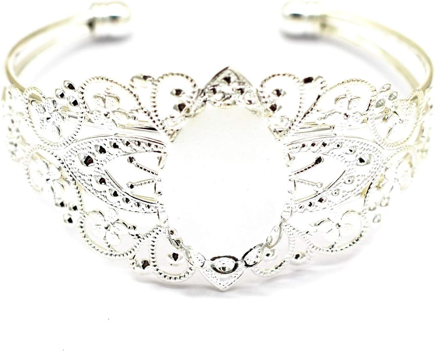 8 Pcs 25X18Mm Oval Cabochon Filigree Bezel Tray Blank Cuff Bangles Bracelet E for Crafting DIY Bracelets Making - WORLD TIME VISITS