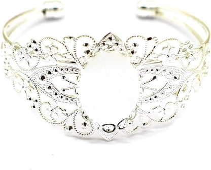 8 Pcs 25X18Mm Oval Cabochon Filigree Bezel Tray Blank Cuff Bangles Bracelet E for Crafting DIY Bracelets Making - WORLD TIME VISITS