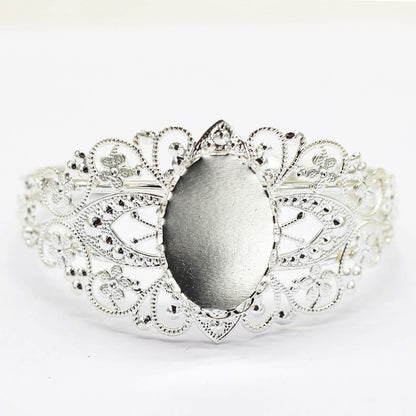 8 Pcs 25X18Mm Oval Cabochon Filigree Bezel Tray Blank Cuff Bangles Bracelet E for Crafting DIY Bracelets Making