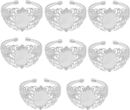 8 Pcs 25X18Mm Oval Cabochon Filigree Bezel Tray Blank Cuff Bangles Bracelet E for Crafting DIY Bracelets Making - WORLD TIME VISITS