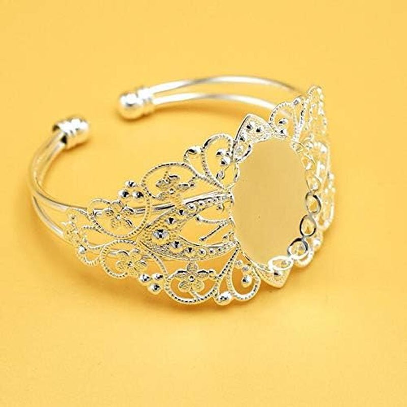 8 Pcs 25X18Mm Oval Cabochon Filigree Bezel Tray Blank Cuff Bangles Bracelet E for Crafting DIY Bracelets Making