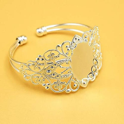 8 Pcs 25X18Mm Oval Cabochon Filigree Bezel Tray Blank Cuff Bangles Bracelet E for Crafting DIY Bracelets Making