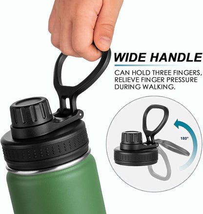 Insulated Water Bottle, 22 Oz Stainless Steel Double Wall Vacuum Wide Mouth Sport Bottle with Leakproof Spout Lid(Grass Green)