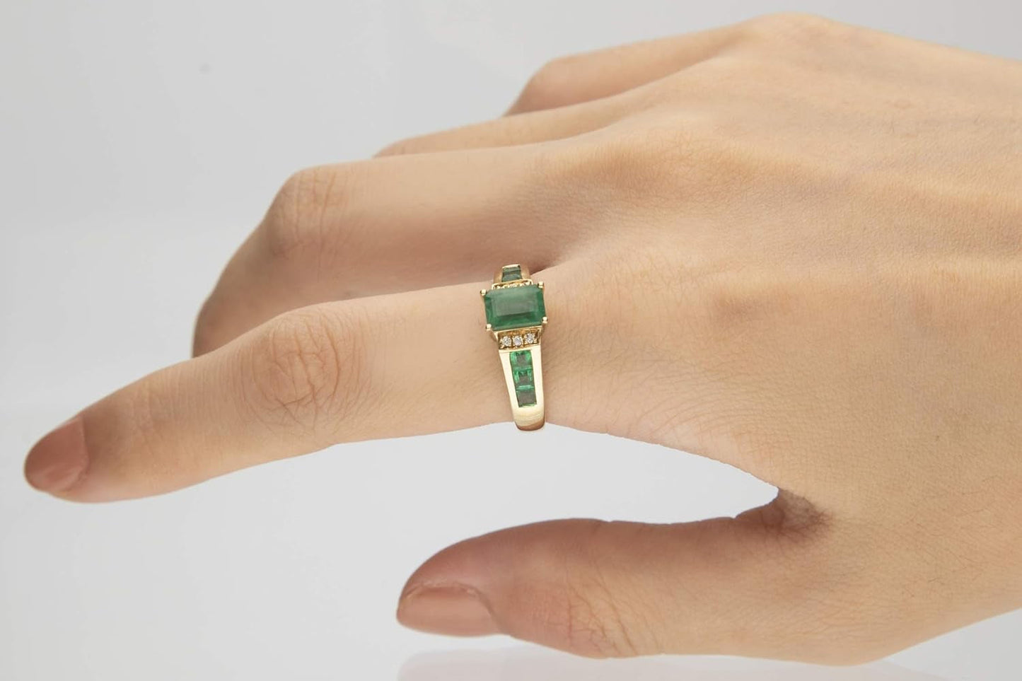 10K Yellow Gold Natural Zambian Emerald Ring with Natural Diamonds for Women | Ethically, Authentically & Organically Sourced Emerald-Shape & Square-Cut Emerald Hand-Crafted Jewelry for Her | Emerald Ring for Women.