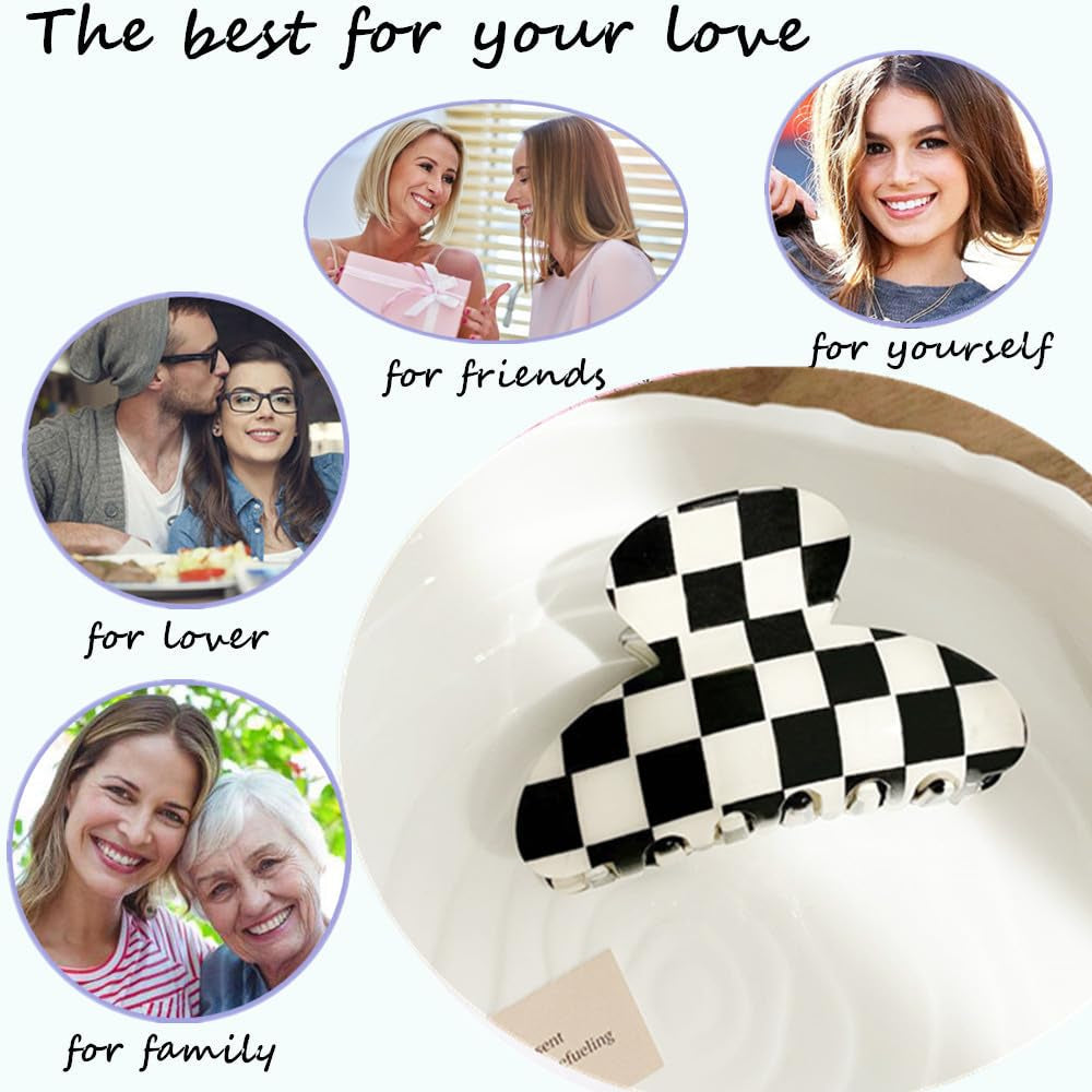Womens Checkered Hair Clip Medium Checkered Claw Clips Black and White Jaw Clip,3Pack