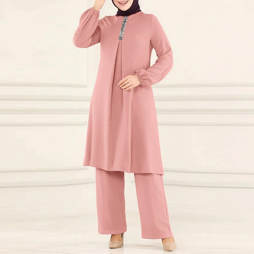 Abayas Dress for Women Muslim Long Sleeve Loose Top Pants 2 Pcs Dubai Islamic Muslim Women Matching Sets