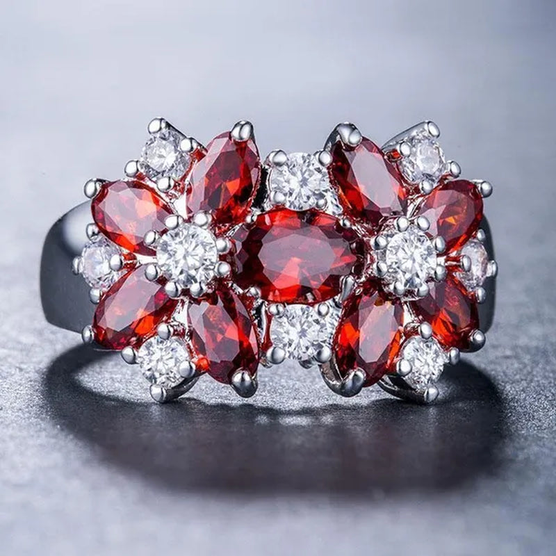 Fashion Women Blue Sapphire Flower Rings Crystal Zircon Gemstone Rings Size 6-10