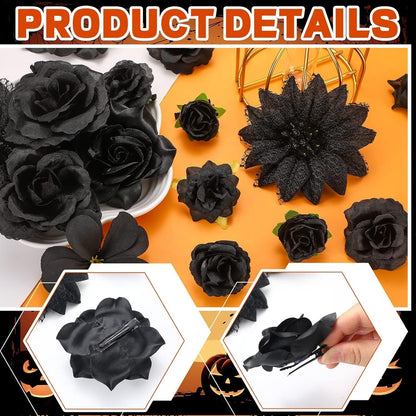 21 Pcs Flower Hair Clip Rose Hair Clips Barrettes for Women Flower Accessories Boho Bride Claw Clip Hairpin Brooch Pin Headpiece for Wedding(Black)