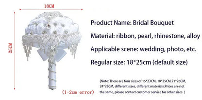 18CM Luxury Crystal Brooch Bridesmaid Bridal Bouquet Rhinestone Tassel White Silk Rose Wedding Flower Bouquet Ribbon Artificial Flower Wedding Supplies