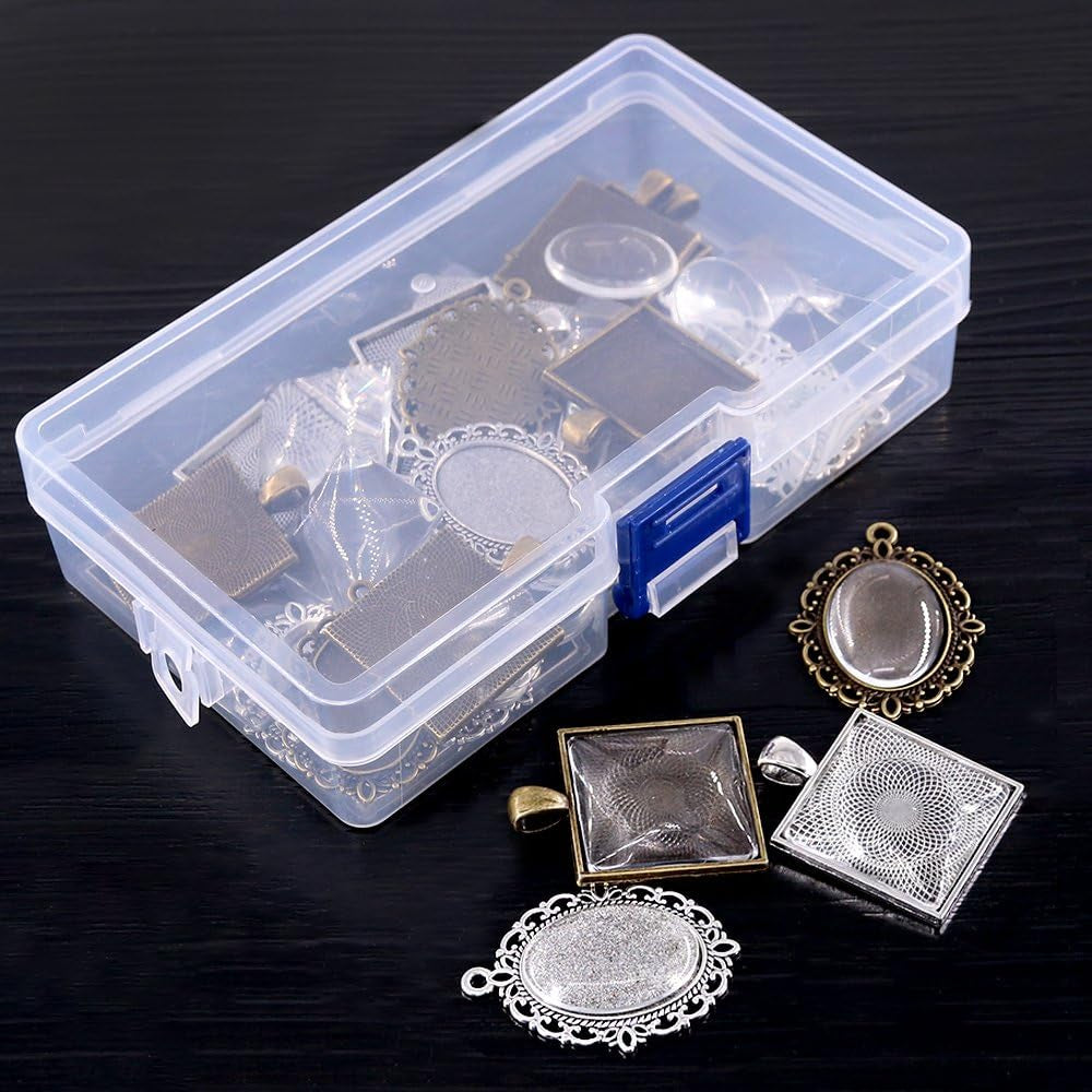 48-Pieces Oval and Square Pendant Trays with Glass Cabochon Dome Tiles Clear Cameo for Crafting DIY Jewelry Making, 24 Sets