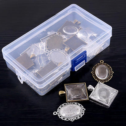 48-Pieces Oval and Square Pendant Trays with Glass Cabochon Dome Tiles Clear Cameo for Crafting DIY Jewelry Making, 24 Sets