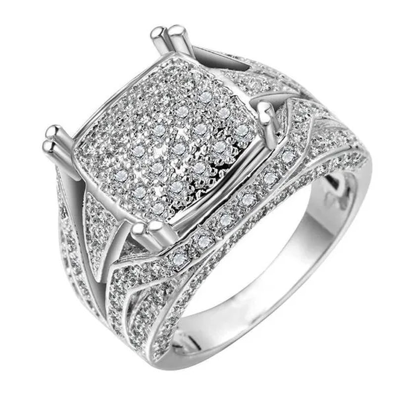 Mens 925 Silver Plated White Zircon Gem Engagement Ring Size 6-11