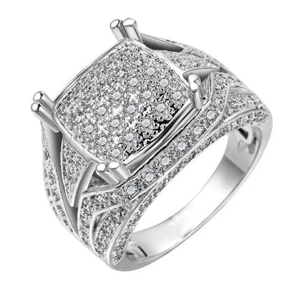 Mens 925 Silver Plated White Zircon Gem Engagement Ring Size 6-11