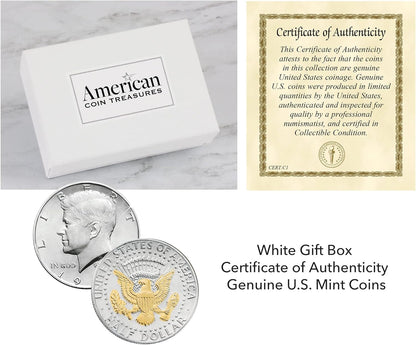 Coin Money Clip - Presidential Seal JFK Half Dollar Selectively Layered in Pure 24K Gold, Brass Moneyclip, Holds Currency, Credit Cards, Cash, U.S. Coin