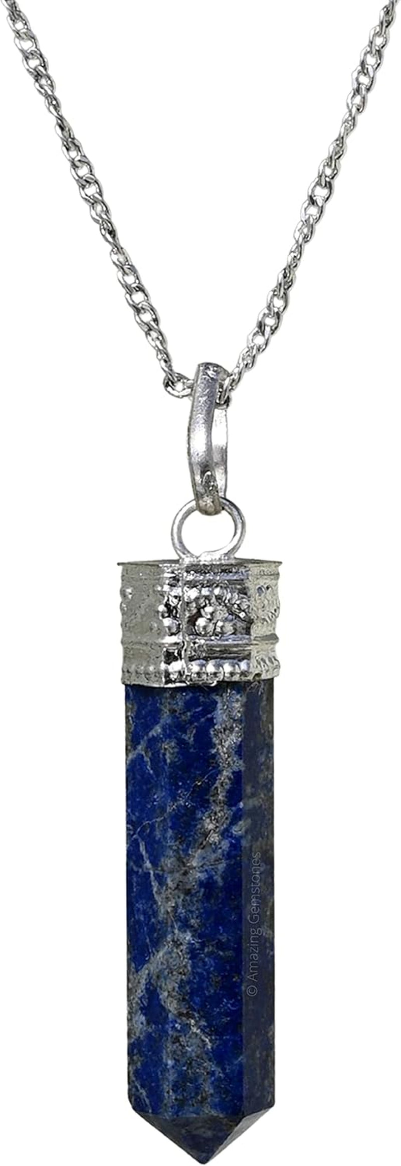 Lapis Lazuli Crystal Pencil Point Pendant Necklace with Adjustable Cord - Natural Healing Crystals and Stones for Men, Women