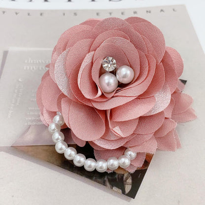 Elegant Peony Flower Brooch Pin for Women Lady Fabric Flower Pearl Brooch Lapel Pins for Wedding Bohemia Dress Suit Ceremony Clothes Accessories Jewelry (Pink)