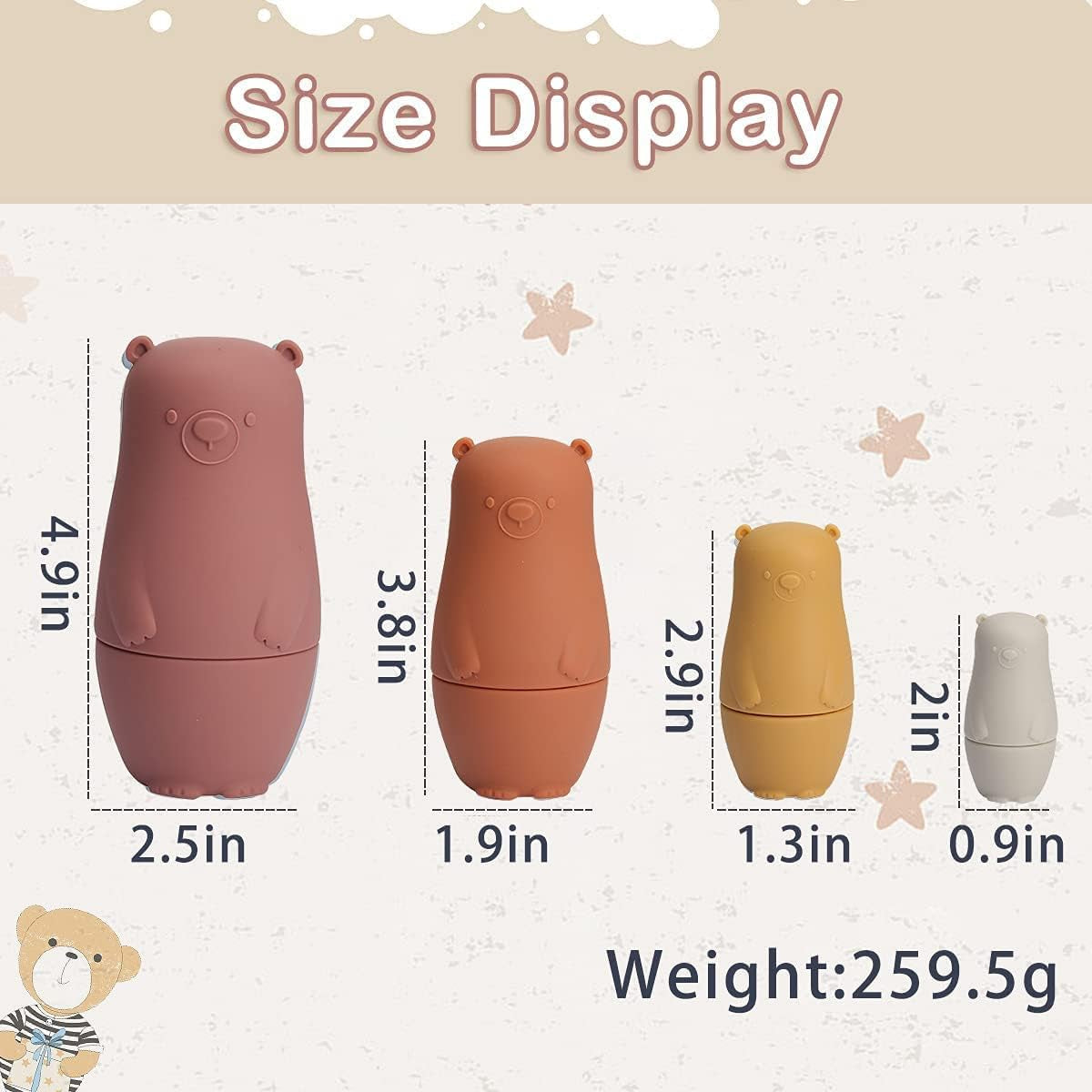 8 Pieces Silicone Nesting Dolls Russian Matryoshka Doll Easter Toys Montessori Educational Toy for Kid Boys Girls Bears Stacking Nesting Toys Set for Toddlers 3 Years Up