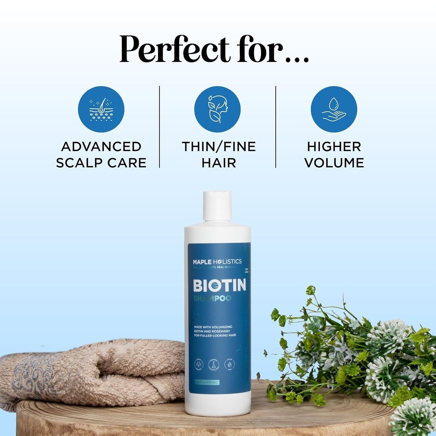 Rosemary and Biotin Shampoo for Thinning Hair - Vegan Volumizing Shampoo for Fine Hair with B Vitamins Argan Oil & Tea Tree Essential Oil - Paraben Silicone and Sulfate Free Vegan Formula (8 Fl Oz)