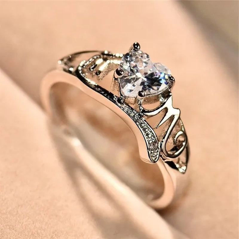 Love Mom Heart Shape Diamond/Amethyst/Emerald/Pink/Blue Sapphire/Black Diamond Nana Ring Grandma Mum Jewelry