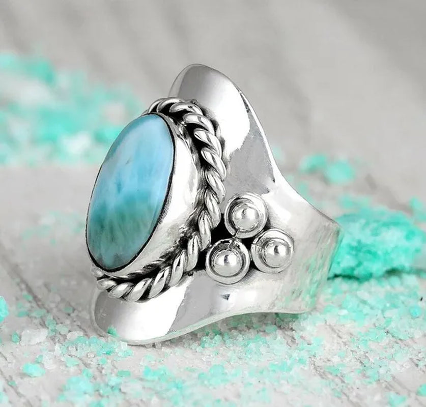 Vintage 925 Silver Ring Boho Blue Stone Statement Spinner Ring Meditation Statement Jewelry