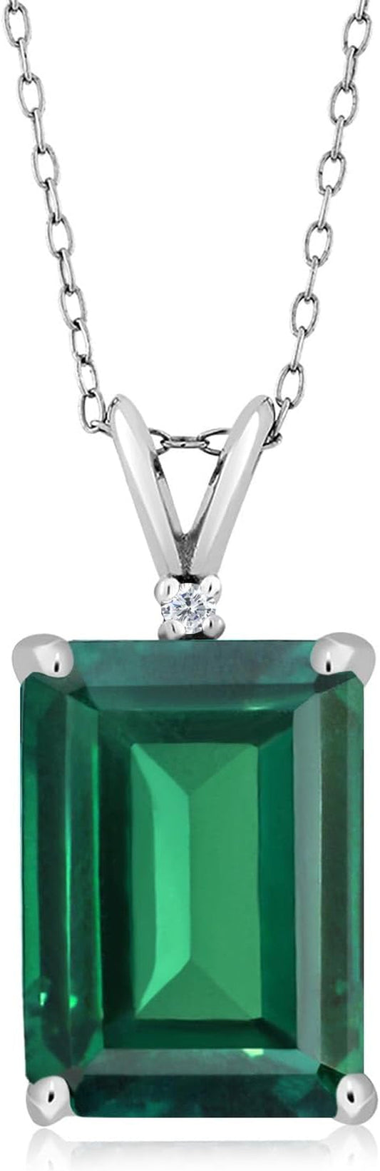 14X10MM Emerald Cut Gemstone Birthstone and White Diamond Necklace | 925 Sterling Silver | Pendant Necklace for Women | with 18 Inch Silver Chain - WORLD TIME VISITS