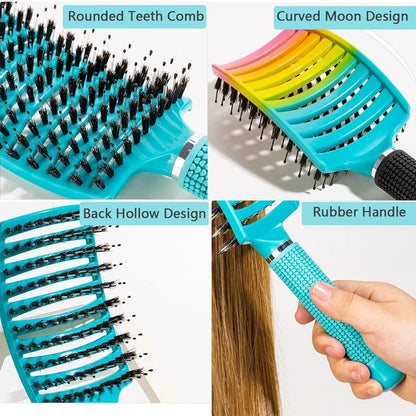 Detangling Brush 2 Pack,Boar Bristles Hair Brush without Pain Adds Shine and Makes Hair Smooth,Fast Drying Styling Massage Hairbrush for Women, Girls.Detangler Hair Brush for Wet or Dry Hair.……
