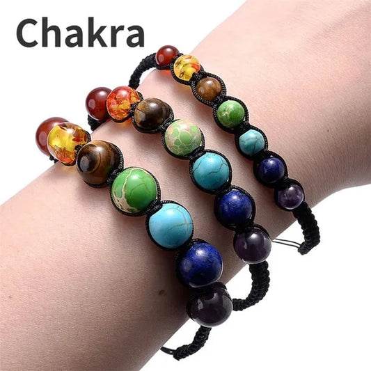 2022 New Fashion Classic 7 Chakra Beads Bracelet Natural Stone Black Rope Braided Yoga Reiki Healing Balance Bracelets Bangles Couple Bead Bracelet Meditation Gift Jewelry