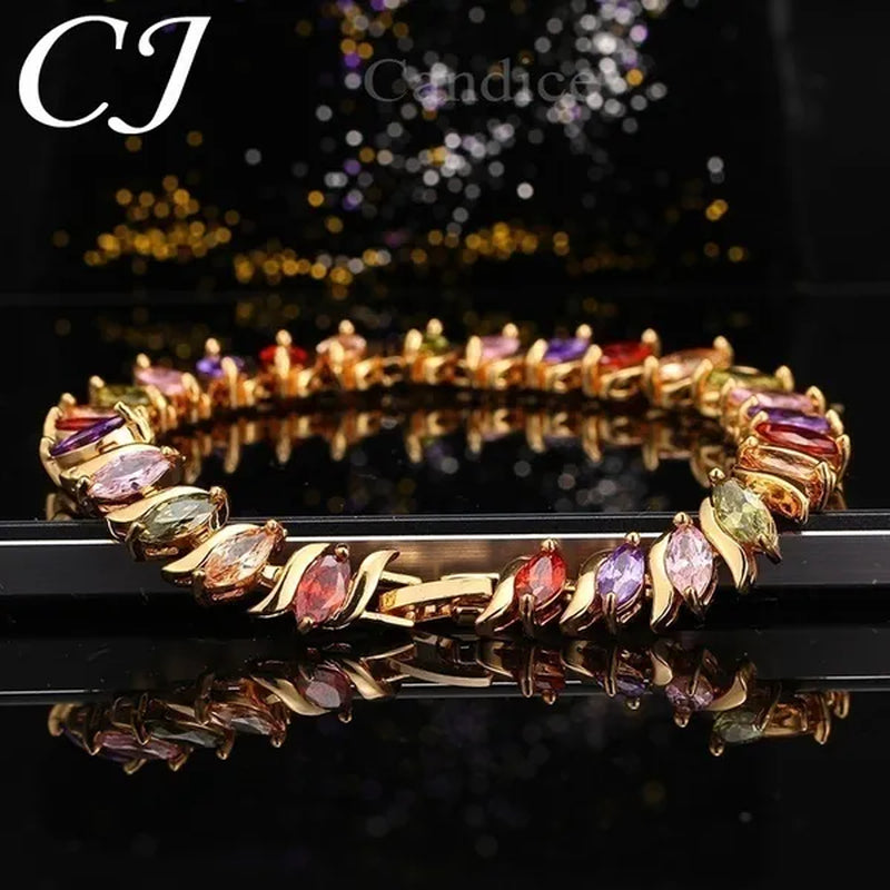 CANDICE Indian Design Real Gold Plated Multicolor Zircon Stones Tennis Bracelets For Dance Party Accessories