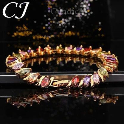 CANDICE Indian Design Real Gold Plated Multicolor Zircon Stones Tennis Bracelets For Dance Party Accessories