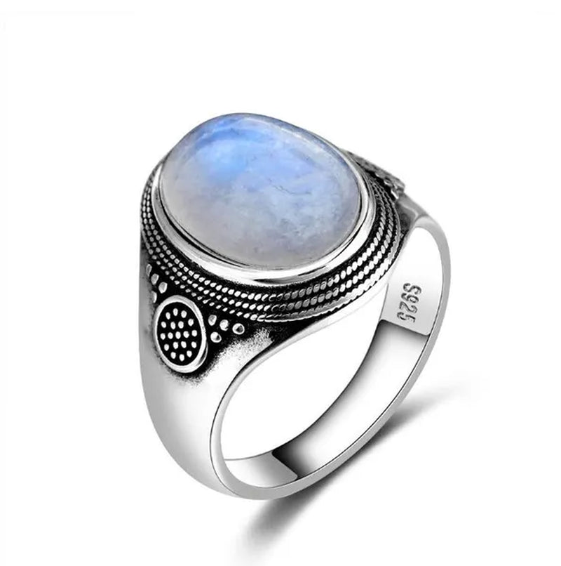 Natural Moonstone Ring Lady 925 Silver Jewelry Antique Party Ring Large Ellipse Gem Gift Wholesale