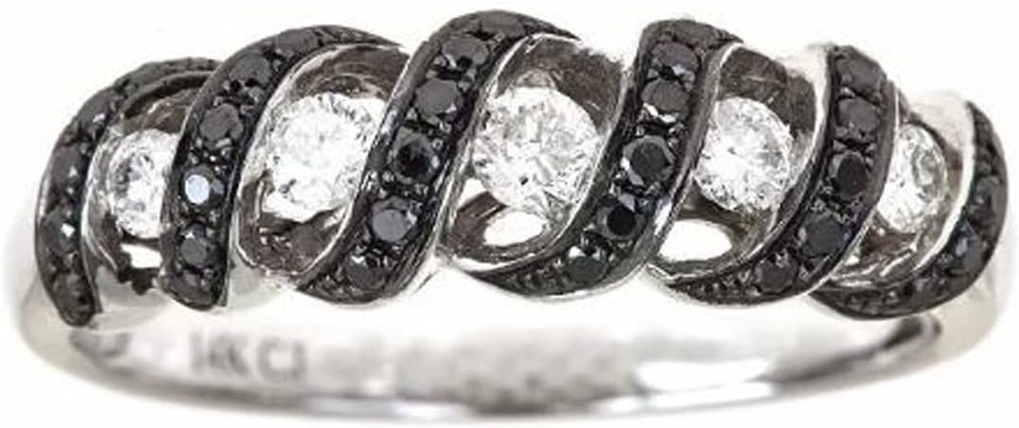 10K White Gold Natural Black & White Diamond Ring for Women | Ethically, Authentically & Organically Sourced Hand-Crafted Jewelry for Her | Diamond Ring for Women.