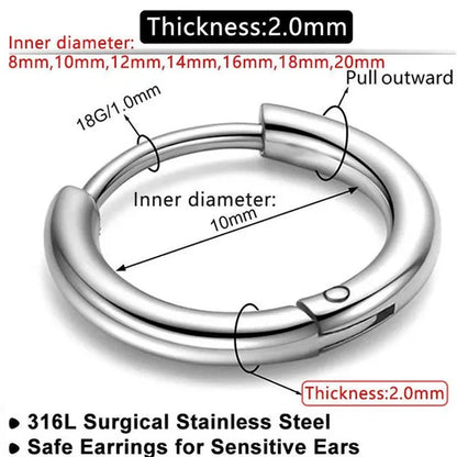 8Mm to 25Mm Unisex Stainless Steel Hoop Earring，Stainless Steel Ear Hoops Punk Style Ear Cartilage Hoop Earrings for Men and Women - WORLD TIME VISITS